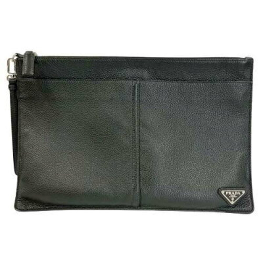 Prada Vitello City Clutch Bag Black Leather